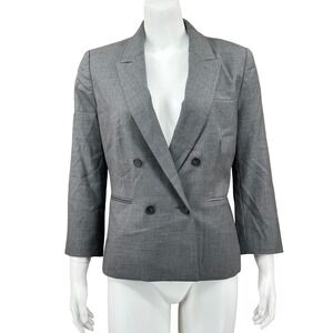 J Crew Blazer Womens 8 Gray Super 120s Wool Double Breasted Preppy Academia Work